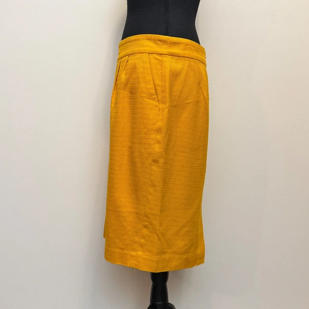 Banana Republic Mustard Yellow Gold Textured Cotton Pencil Skirt Womens 8 Career